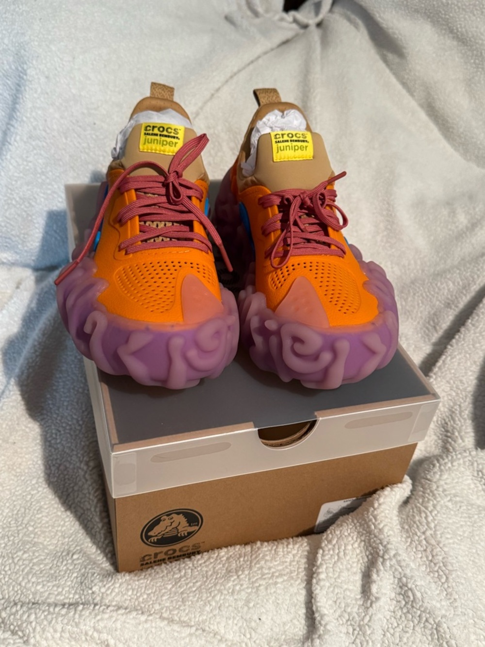 CROCS Juniper Sneakers in Orange, Purple & Tan